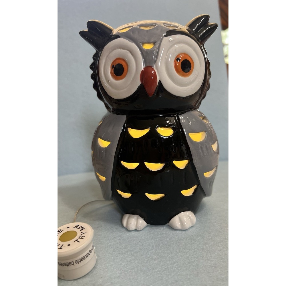 Porcelain Owl Landscape Lights Figurine,  LED‎ - Lawn Gray